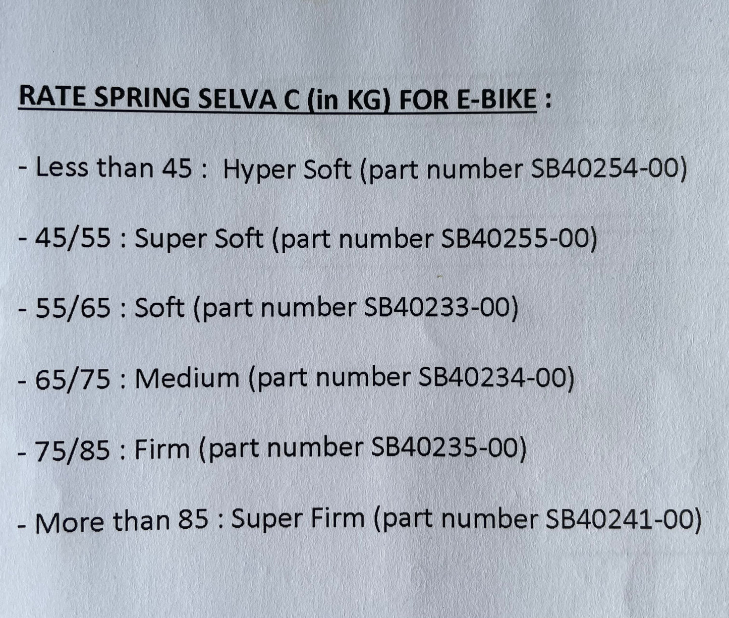 SELVA C COIL SPRING (VARIOUS RATES)